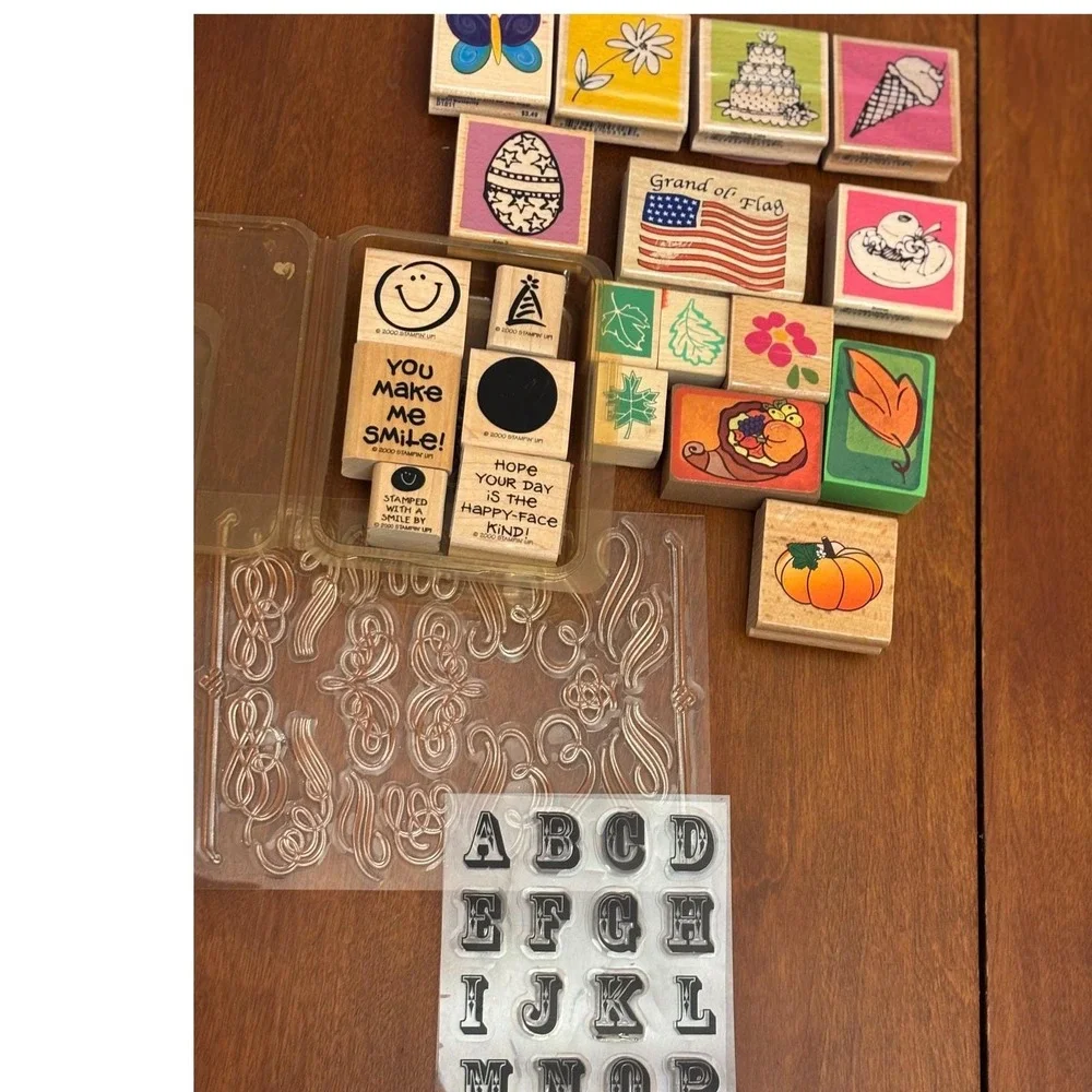 Teacher School lot of 50+ Rubber wood Stamps Alphabet Names seasonal designs ink
